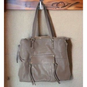 KOOBA Everette Beige Large Leather Satchel Tote Bag Gold Tone Hardware